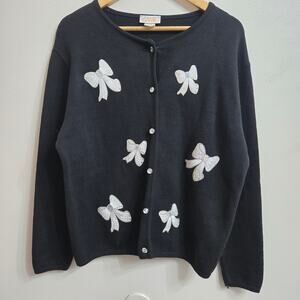 Tia Design Women Vtg 90s Y2K Cottage Coquette Sequins Embroidered Bow Cardigan L